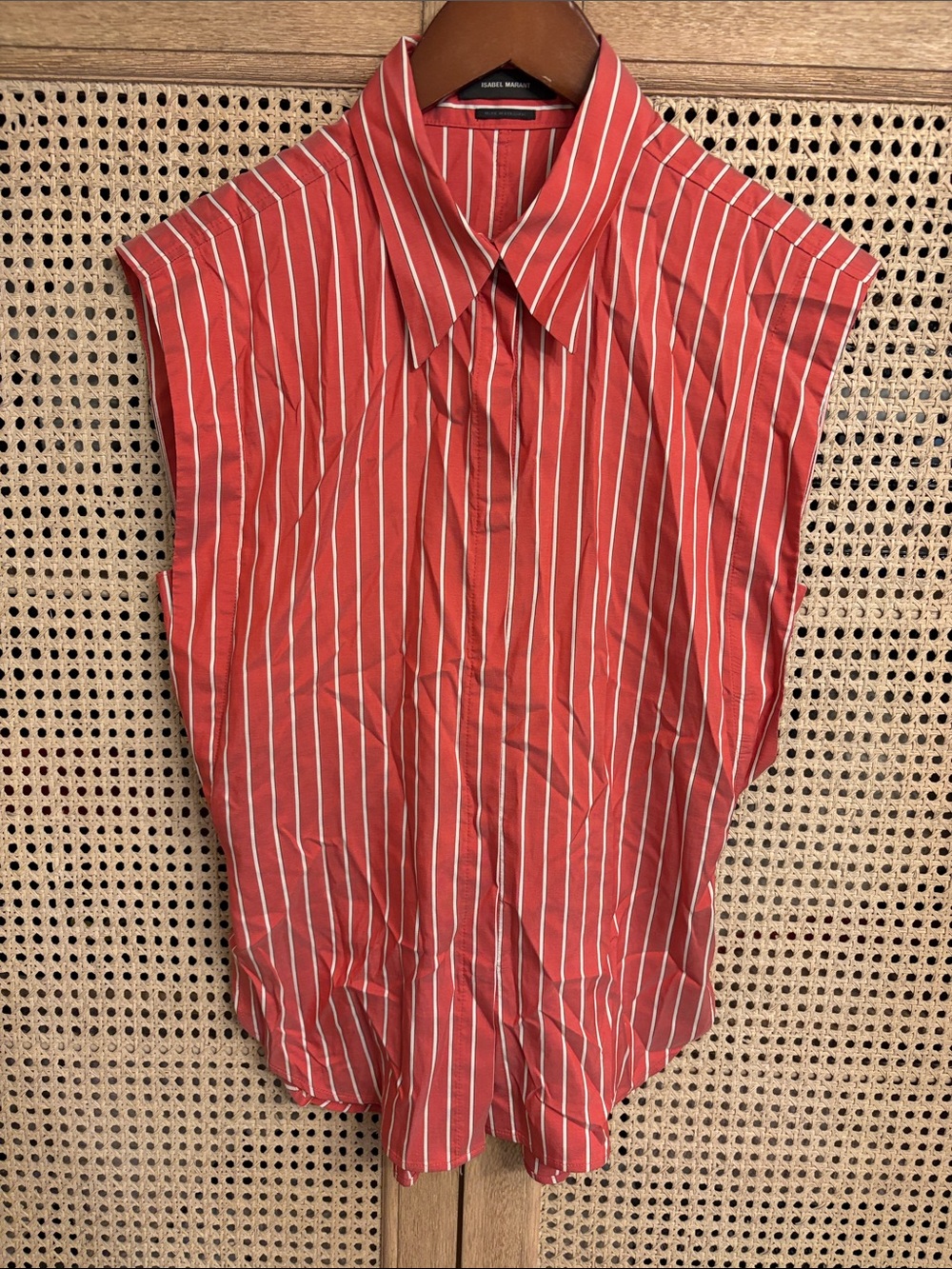 Isabel Marant Red Striped Sleeveless Button/Snap-Up Top